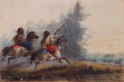 Kobiety, plemię węży, konie zaprzęgowe, ok. 1837 (ołówek, akwarela i gwasz na papierze) autorstwa Alfred Jacob Miller