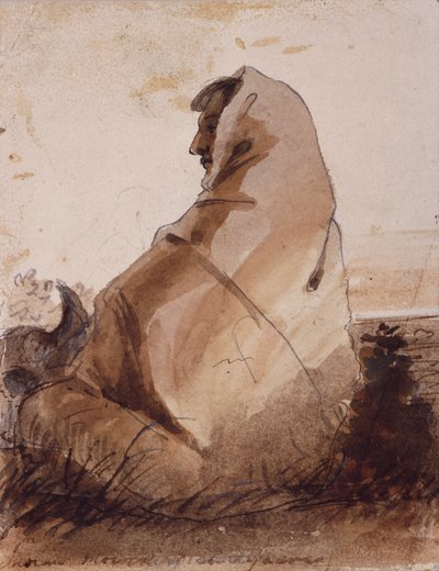 Indyjska żałoba nad grobem, naznaczona czaszką bawoła, ok. 1837 (ołówek, długopis, atrament i pranie na papierze) autorstwa Alfred Jacob Miller