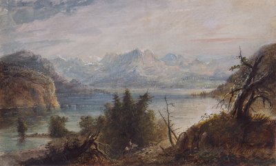 Jezioro, Łańcuch Gór Rzeki Wiatru, ok. 1837 (akwarela na papierze) autorstwa Alfred Jacob Miller