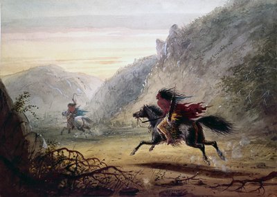 Indianin z plemienia Snake ściga złodzieja koni o pseudonimie „Crow” autorstwa Alfred Jacob Miller