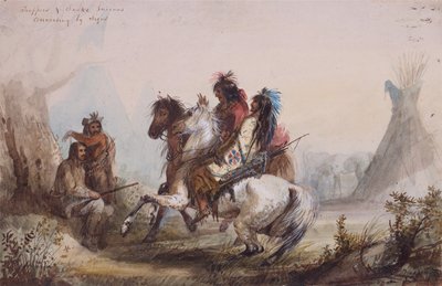 Trappers and Snake Indians Conversing by Signs, c.1837 (ołówek, akwarela i gwasz na papierze) autorstwa Alfred Jacob Miller