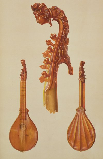 Cyterna wykonana przez Antonio Stradivariusa (ok. 1644-1737) 1700, z „Instrumenty muzyczne” (kolorowa lito) autorstwa Alfred James Hipkins