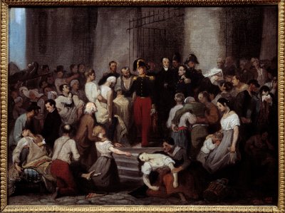 Książę Orleanu odwiedzający chorych hotelu dieu podczas epidemii cholery autorstwa Alfred Johannot