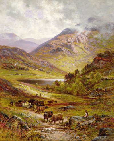 Bydło długorogie w górzystym krajobrazie autorstwa Alfred Jr. Glendening