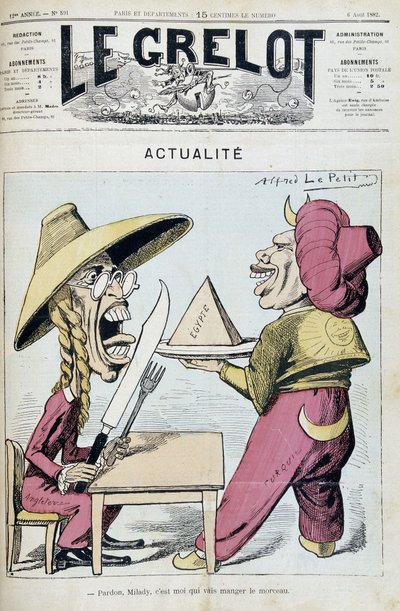 Karykatura o sporze między Turcją a Anglią o Egipt – Alfreda Le Petitty, w „Le Grelot” z 06.08.1892 r. autorstwa Alfred Le Petit