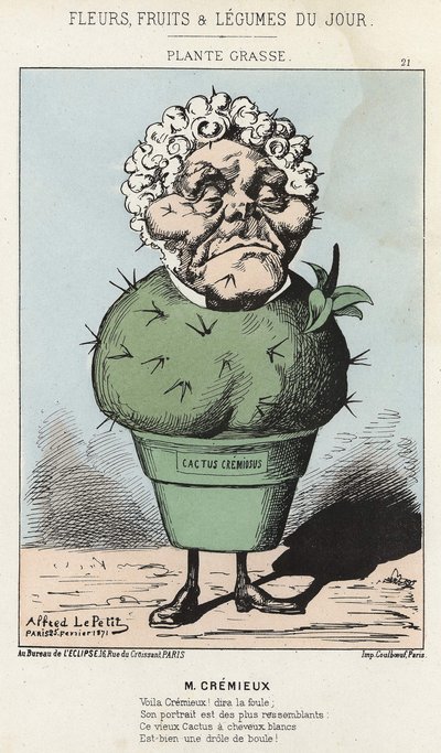Roślina w Grasse: Karykatura o Adolphe Crémieux - ch. z 25.02.1871 w „Kwiaty, owoce i warzywa dnia” autorstwa Alfred Le Petit