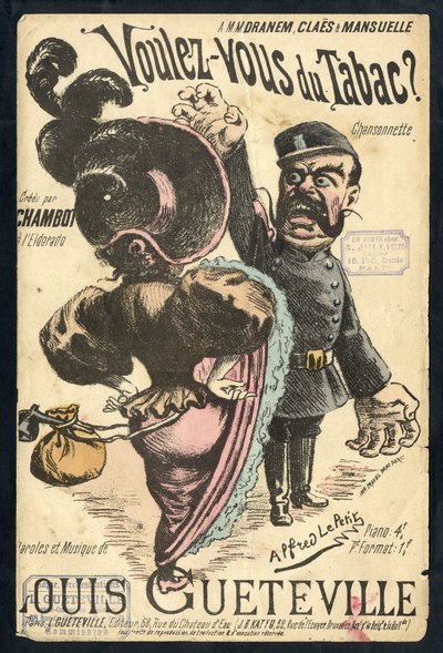 Ilustracja Alfreda Le Petité (1841-1909) w „Chanson ilustruje”, około 1900 r. - Vouvous du tabac. Louis Gueteville - Palenie, Tytoń autorstwa Alfred Le Petit