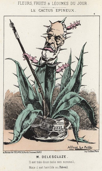 Le Cactus Spineux: Karykatura o Louisie Charlesie Delescluze (1809 - 1871) - il. z 16.01.1871 w „Kwiaty, Owoce i Warzywa Dnia” autorstwa Alfred Le Petit