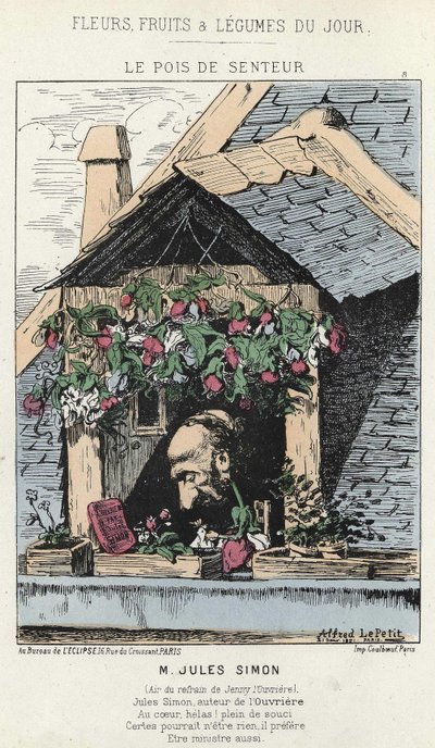 Le Peas de Fragreur: karykatura o Jules Simon (1814 - 1896) - il. od 12.01.187 w „Kwiaty, Owoce i Warzywa Dnia” autorstwa Alfred Le Petit
