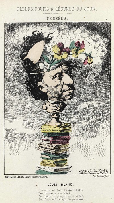 Myśli: Karykatura o Louisie Blanc - chora. z 04.02.1871 w „Kwiaty, Owoce i Warzywa Dnia” autorstwa Alfred Le Petit