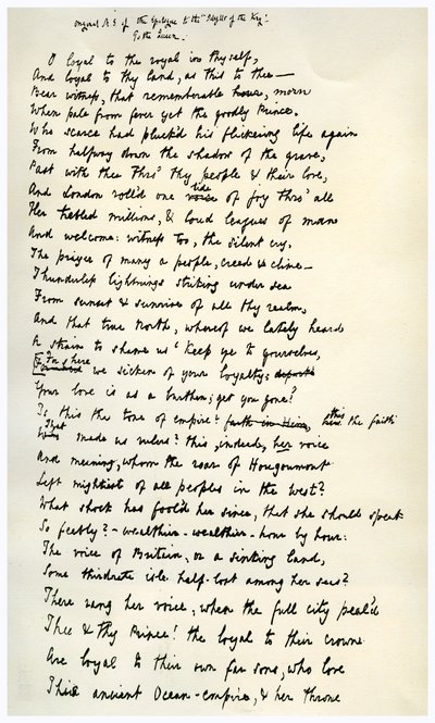 Oryginalny rękopis Epilogu do Idylli Króla, ok. 1872 r. autorstwa Alfred Lord Tennyson