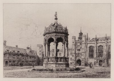 Cambridge: The Great Court of Trinity College (akwaforta) autorstwa Alfred Louis Brunet Debaines
