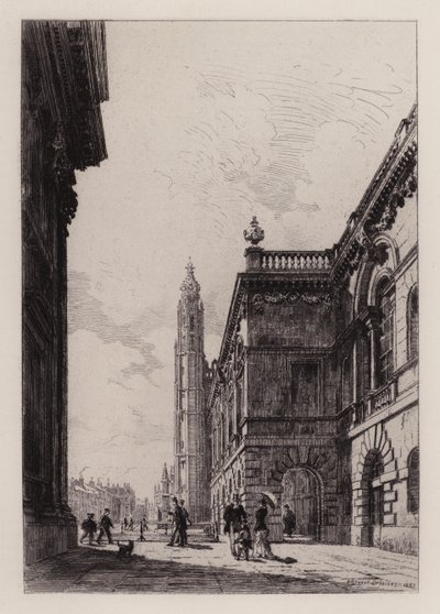 Cambridge: Dom Senatu i Biblioteka Uniwersytecka (akwaforta) autorstwa Alfred Louis Brunet Debaines