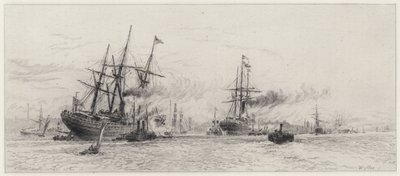 Wysyłka na Mersey (akwaforta) autorstwa Alfred Louis Brunet Debaines