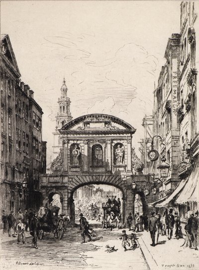 Temple Bar (akwaforta) autorstwa Alfred Louis Brunet Debaines