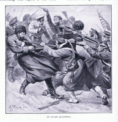 Z bliska ilustracja z Cassells History of the rosyjsko-japońskiej wojny t. 1, ok. 1900 autorstwa Alfred Pearse