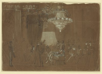Nabożeństwo pogrzebowe nad płk Ellsworth w Białym Domu East Room Streszczenie/średnie autorstwa Alfred R. Waud