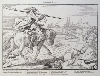 Death Rides to Town, tablica 2 z "Another Dance of Death" wydanej przez Georga Wiganda w Lipsku, 1849 r. autorstwa Alfred Rethel