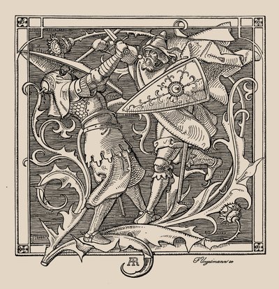 Nibelungowie. Hagen z Troneck zabija Iringa, 1840-1841. autorstwa Alfred Rethel