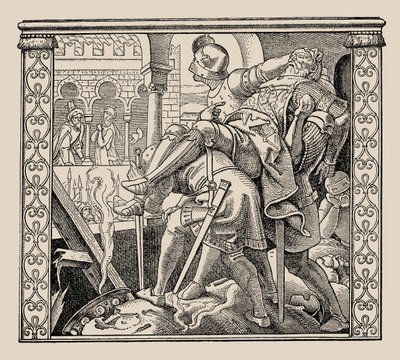 Die Nibelungen. Jak korpus Rudigers jest przedstawiony Krimhildzie, 1840-1841. autorstwa Alfred Rethel