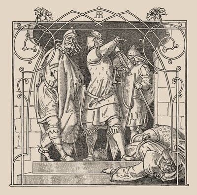 Die Nibelungen. Jak wyrzucali zmarłych z sali, 1840-1841. autorstwa Alfred Rethel