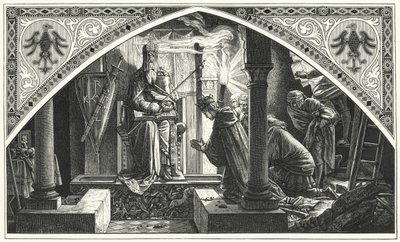 Otton III przy grobie Karola Wielkiego (rycina) autorstwa Alfred Rethel