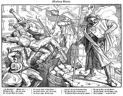 Totentanz 1848: Śmierć prowadzi rewolucyjnych obywateli autorstwa Alfred Rethel