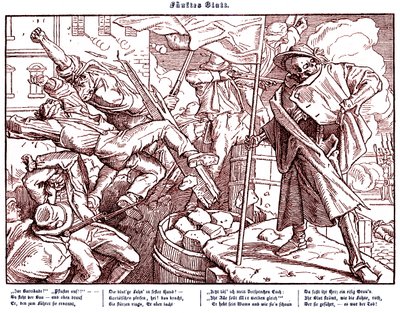 Totentanz 1848: Śmierć prowadzi rewolucyjnych obywateli autorstwa Alfred Rethel