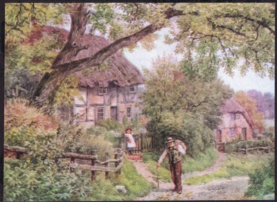 A autorstwa Lane w Houghton, Suffolk, z The Cottages and the Village Life of Rural England wydanej przez Dent & Sons Limited, 1912 autorstwa Alfred Robert Quinton