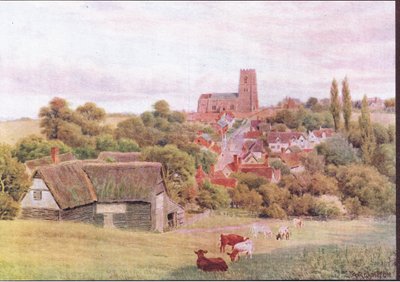 The Church on the Hill, Kersey, Suffolk, z książki The Cottages and the Village Life of Rural England wydanej przez Dent & Sons Limited, 1912 autorstwa Alfred Robert Quinton