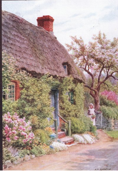 The Cottage Door, Elmley Castle, Worcester, z książki The Cottages and the Village Life of Rural England wydanej przez Dent & Sons Limited autorstwa Alfred Robert Quinton