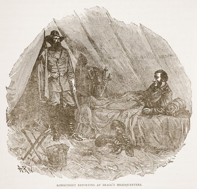 Longstreet Reporting w kwaterze głównej Bragga, z pubu z książkami. 1896 autorstwa Alfred Rudolph Waud