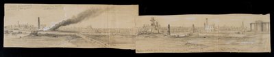 Dzielnica północna od mostu Erie Street, patrząc na wschód, podczas pożaru Chicago w 1871 r. (ołówek i kreda na papierze) autorstwa Alfred Rudolph Waud