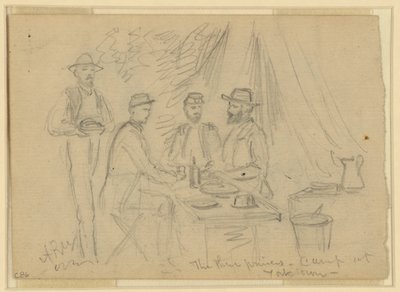 Trzej książęta, obóz w Yorktown, 5 kwietnia – 4 maja 1862 (ołówek na papierze) autorstwa Alfred Rudolph Waud