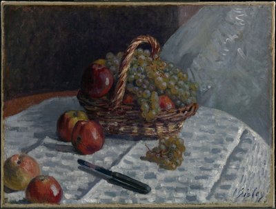 Jabłka i winogrona w koszu autorstwa Alfred Sisley