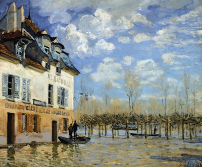 Łódź w powodzi w Port-Marly (Port-Marly) (olej na płótnie) autorstwa Alfred Sisley