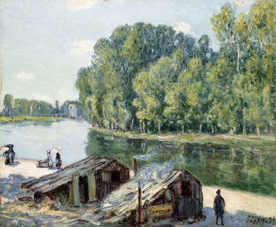 Chaty wzdłuż Canal du Loing, efekt światła słonecznego, 1896 autorstwa Alfred Sisley