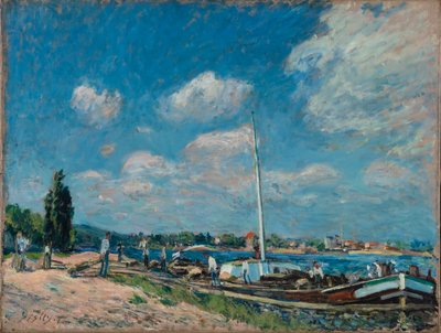 Rozładunek barek w Billancourt, 1877. autorstwa Alfred Sisley