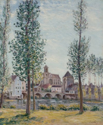 Widok na Moret sur Loing przez drzewa autorstwa Alfred Sisley