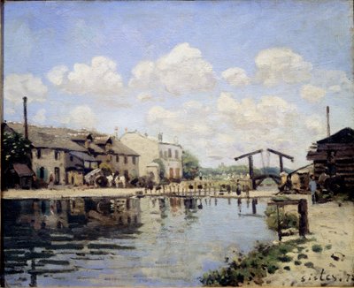 Widok na kanał św. Marcina w 1872 r. Widok na śluzę - olej na płótnie autorstwa Alfred Sisley