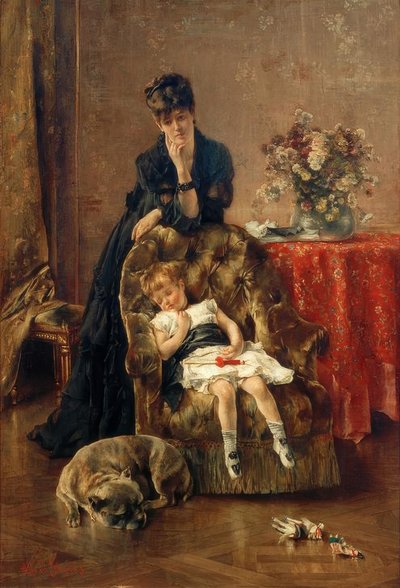 A.Stevens, śpiące dziecko autorstwa Alfred Emile Stevens