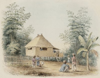 Rodzimy dom w pobliżu Manili, 1842 (toaleta z dotykiem pióra i atramentu na kremowym papierze tkanym) autorstwa Alfred Thomas Agate