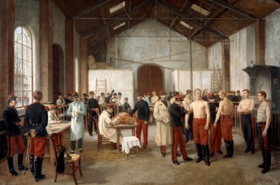Szczepienia w szpitalu Val de Grace w Paryżu, ok. 1900. autorstwa Alfred Touchemolin