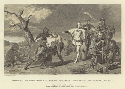 Wywiad Hotspur z posłańcem króla Henryka po bitwie pod Homildon Hill autorstwa Alfred W. Elmore