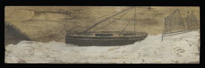 Łodzie na wzburzonej wodzie (ołówek i olej na panelu) autorstwa Alfred Wallis