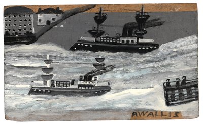 Kanonierki w czasie wojny, ok. 1855-1942 (olej na płycie) autorstwa Alfred Wallis
