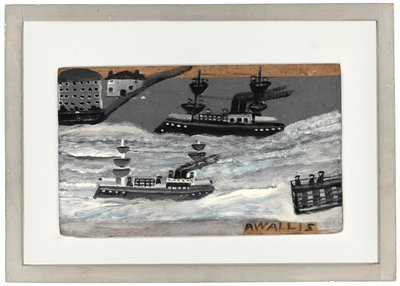 Kanonierki w czasie wojny (olej na panelu) (patrz również 1074078) autorstwa Alfred Wallis