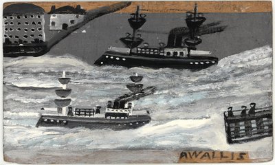 Kanonierki w czasie wojny (olej na panelu) (patrz również 1074079) autorstwa Alfred Wallis