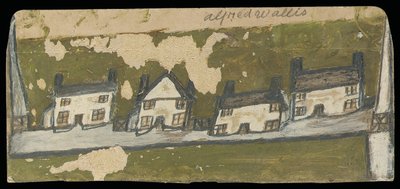 Rząd czterech domków (olej i ołówek na kartonie) autorstwa Alfred Wallis