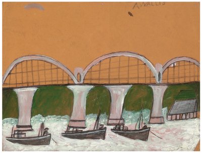 Saltash Bridge (ołówek i olej na karcie) autorstwa Alfred Wallis